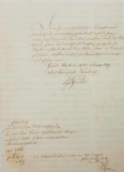 Die Konzession für Alexander Crespel für den Betrieb seiner Stärkefabrik in Ibbenbüren vom 19. Februar 1859